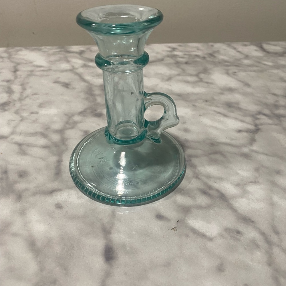 Vintage Vetreria Etrusca Green Glass Candle Holder Finger Loop